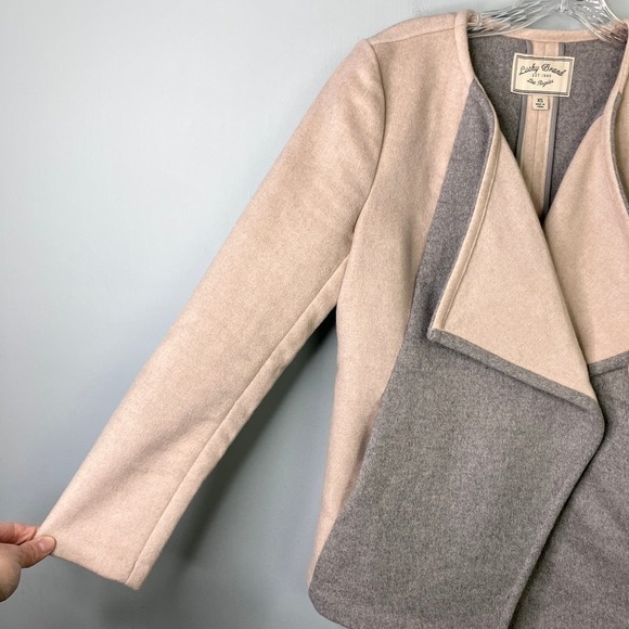 Lucky Brand Beige Tan and Gray Asymmetrical Wool Blend Jacket Women's Size XS - Picture 13 of 16